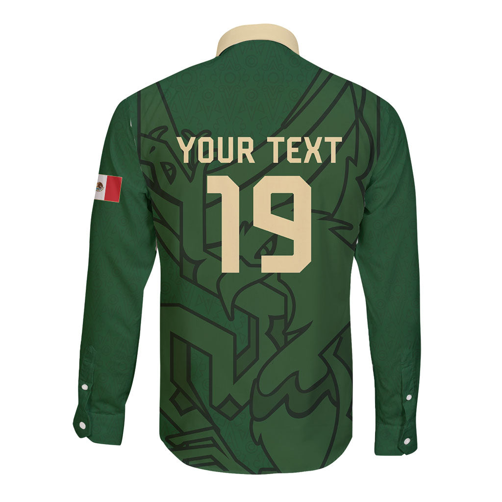 Mis Raices Mexico Football Custom Long Sleeve Button Shirt Aztec Calendar Line Art