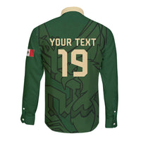 Mis Raices Mexico Football Custom Long Sleeve Button Shirt Aztec Calendar Line Art