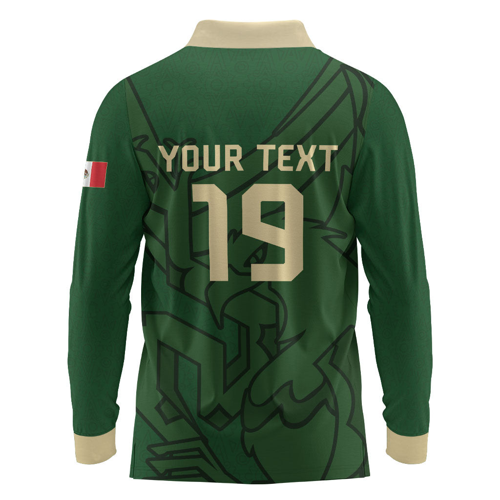 Mis Raices Mexico Football Custom Long Sleeve Polo Shirt Aztec Calendar Line Art