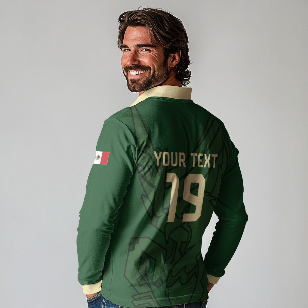 Mis Raices Mexico Football Custom Long Sleeve Polo Shirt Aztec Calendar Line Art