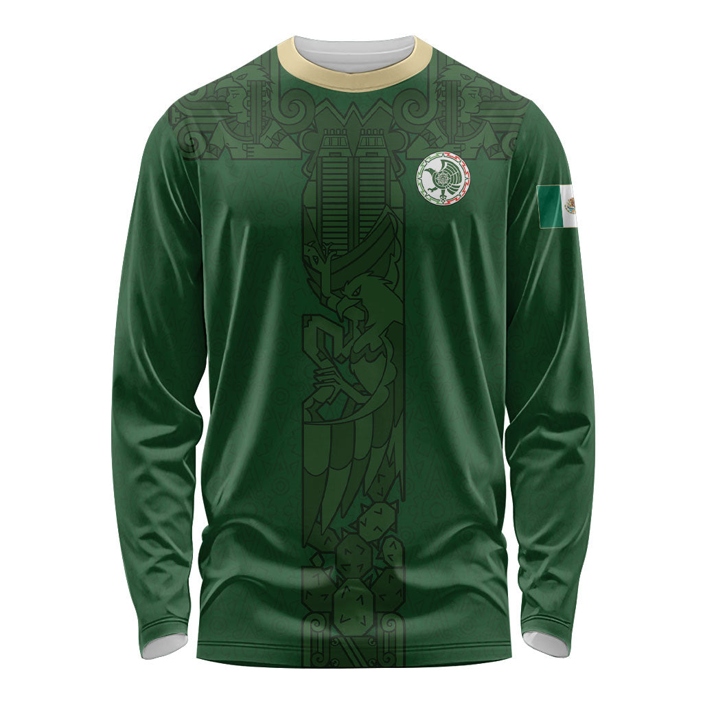 Mis Raices Mexico Football Custom Long Sleeve Shirt Aztec Calendar Line Art
