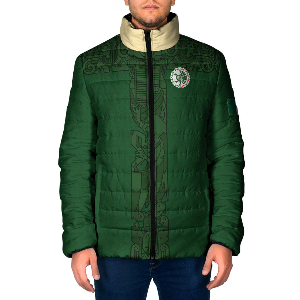 Mis Raices Mexico Football Custom Padded Jacket Aztec Calendar Line Art