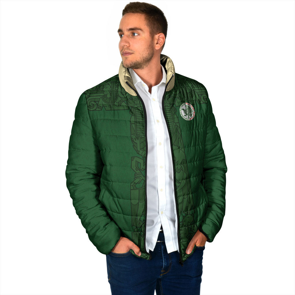 Mis Raices Mexico Football Custom Padded Jacket Aztec Calendar Line Art