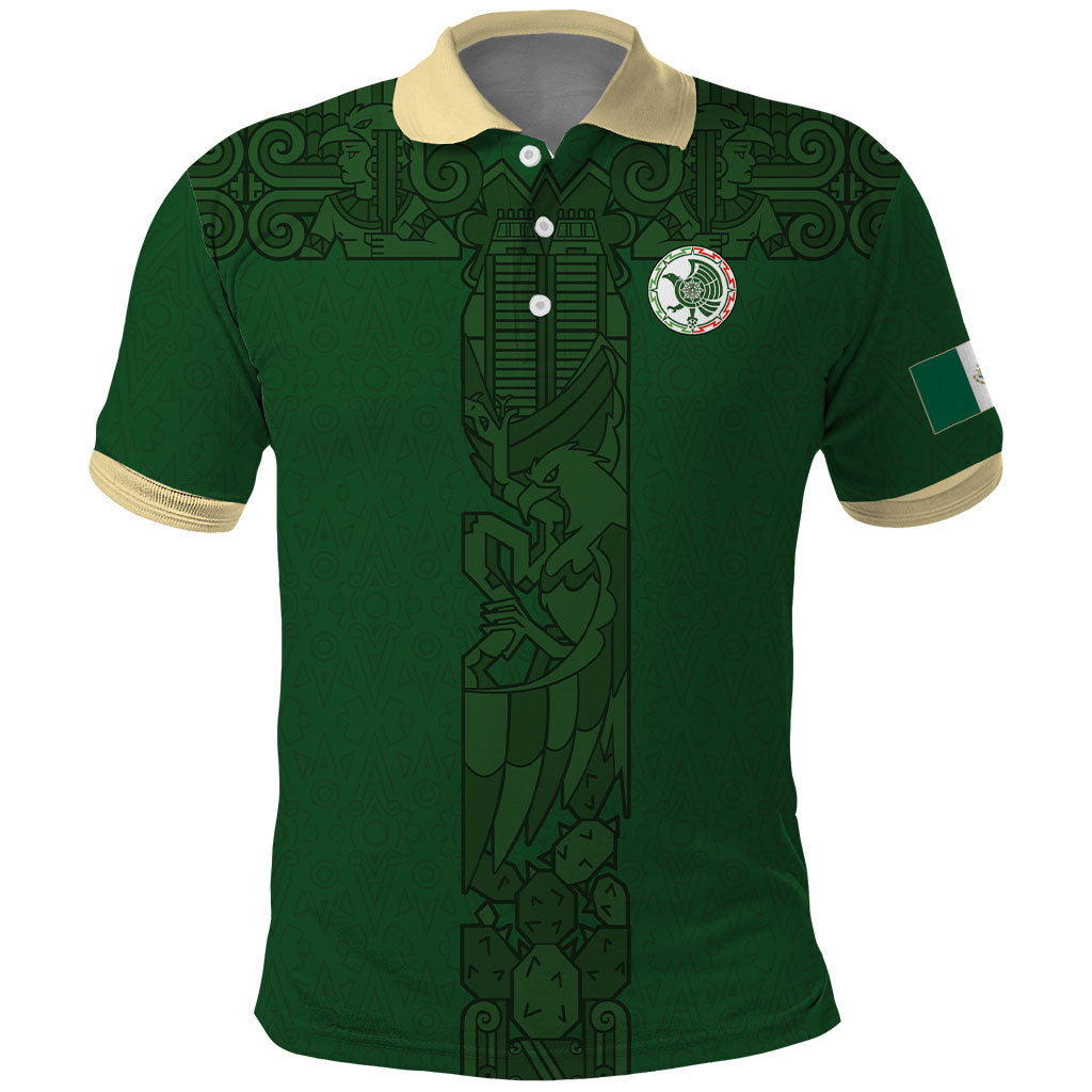 Mis Raices Mexico Football Custom Polo Shirt Aztec Calendar Line Art