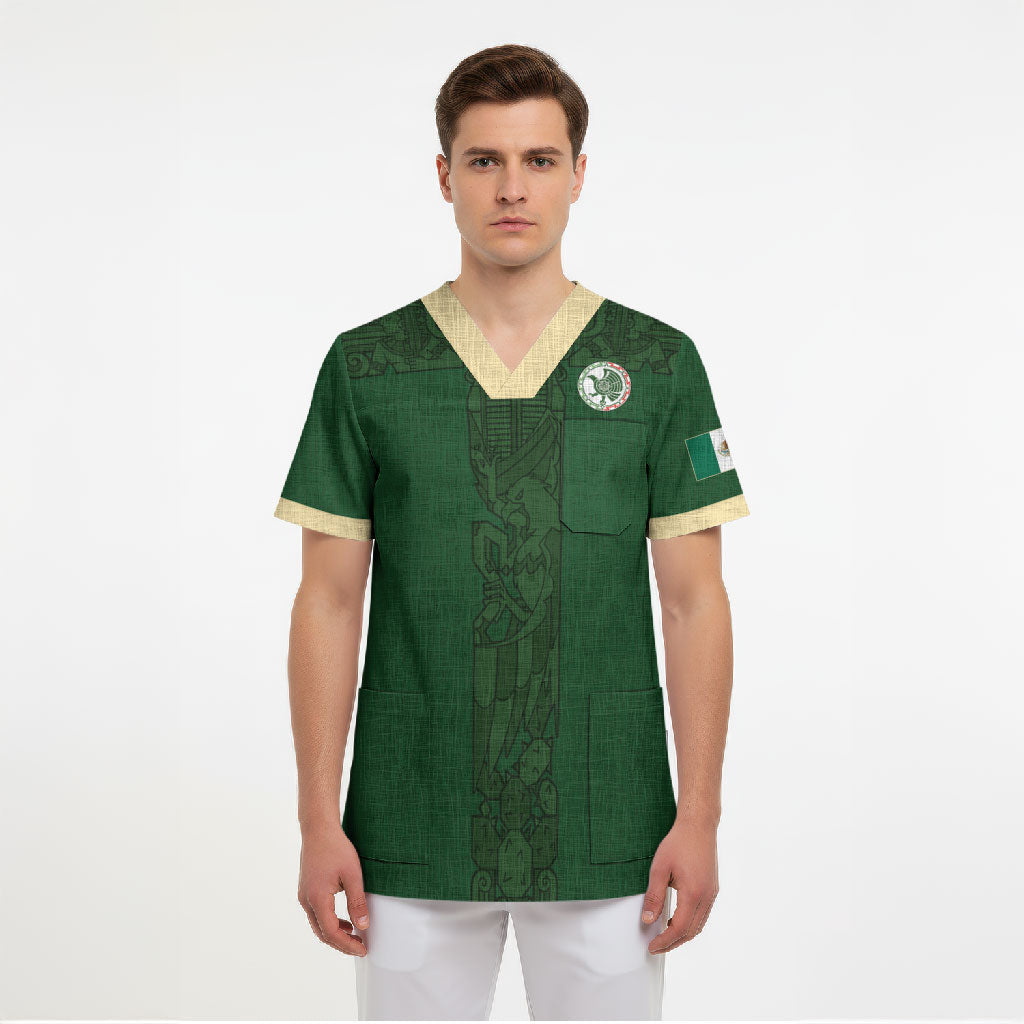 Mis Raices Mexico Football Custom Scrub Top Aztec Calendar Line Art
