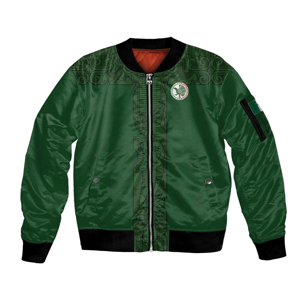 Mis Raices Mexico Football Custom Sleeve Zip Bomber Jacket Aztec Calendar Line Art
