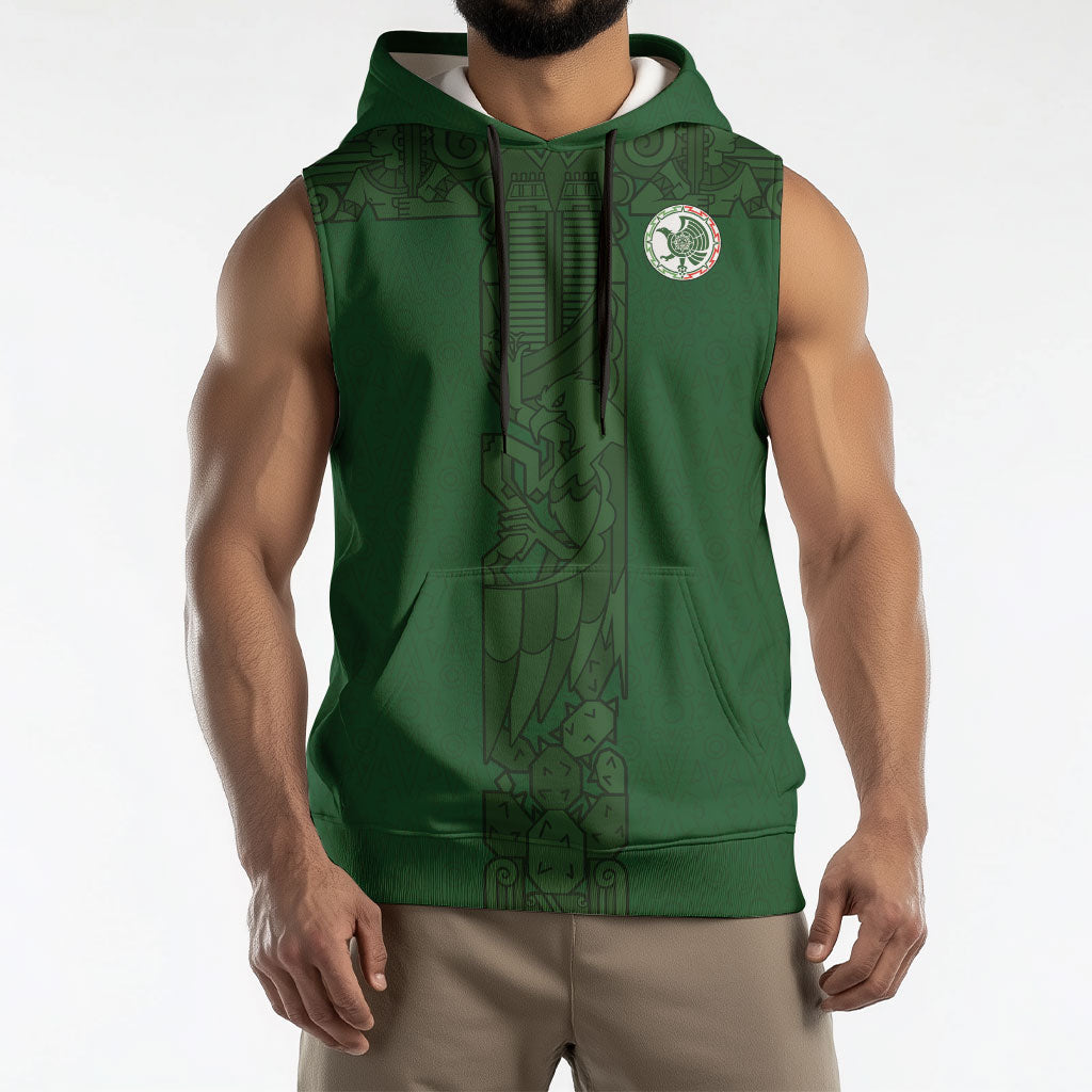 Mis Raices Mexico Football Custom Sleeveless Hoodie Aztec Calendar Line Art