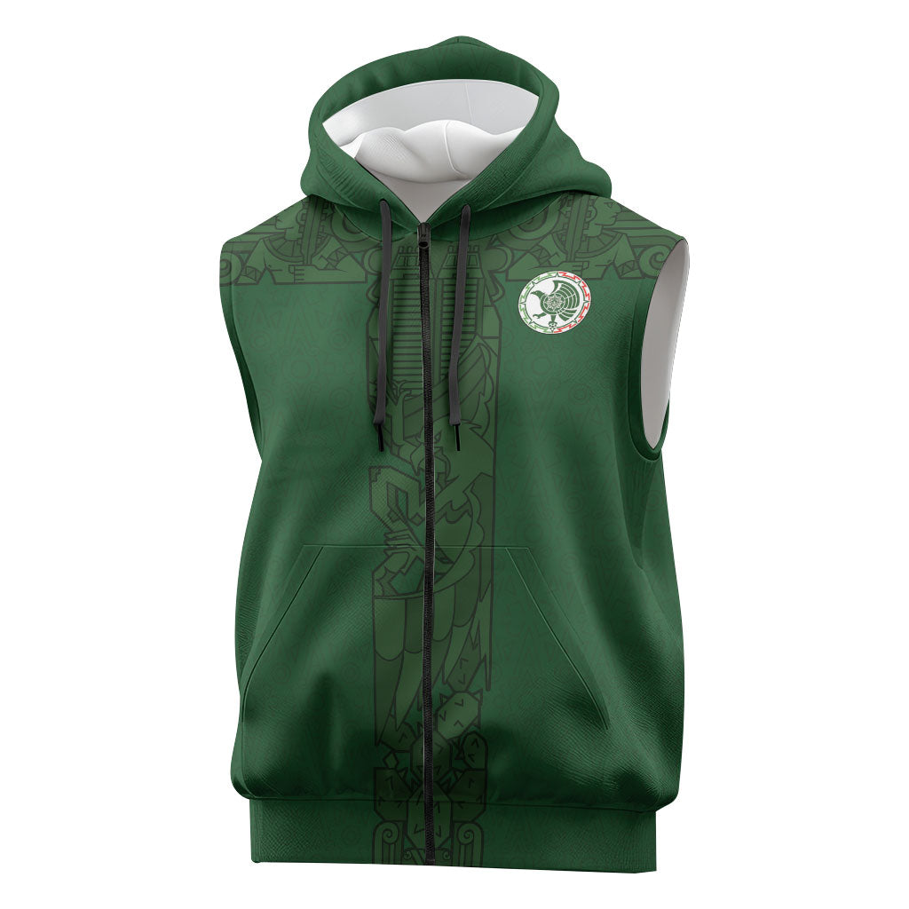 Mis Raices Mexico Football Custom Sleeveless Zip Hoodie Aztec Calendar Line Art