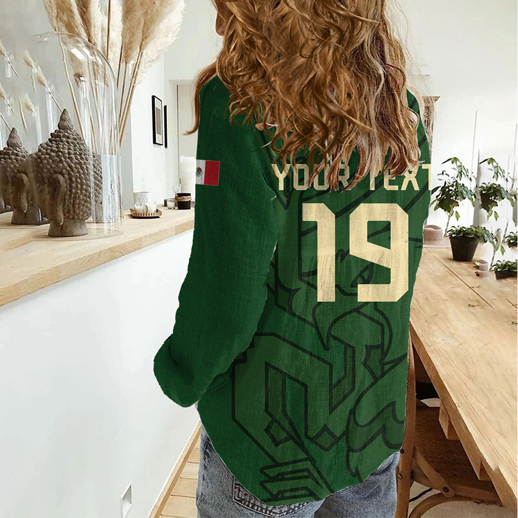 Mis Raices Mexico Football Custom Women Casual Shirt Aztec Calendar Line Art