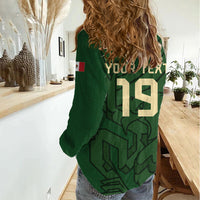 Mis Raices Mexico Football Custom Women Casual Shirt Aztec Calendar Line Art