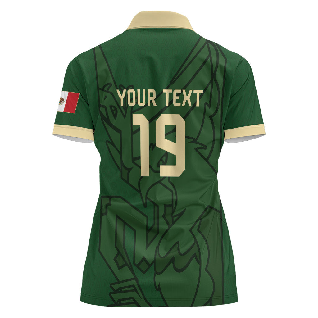 Mis Raices Mexico Football Custom Women Polo Shirt Aztec Calendar Line Art