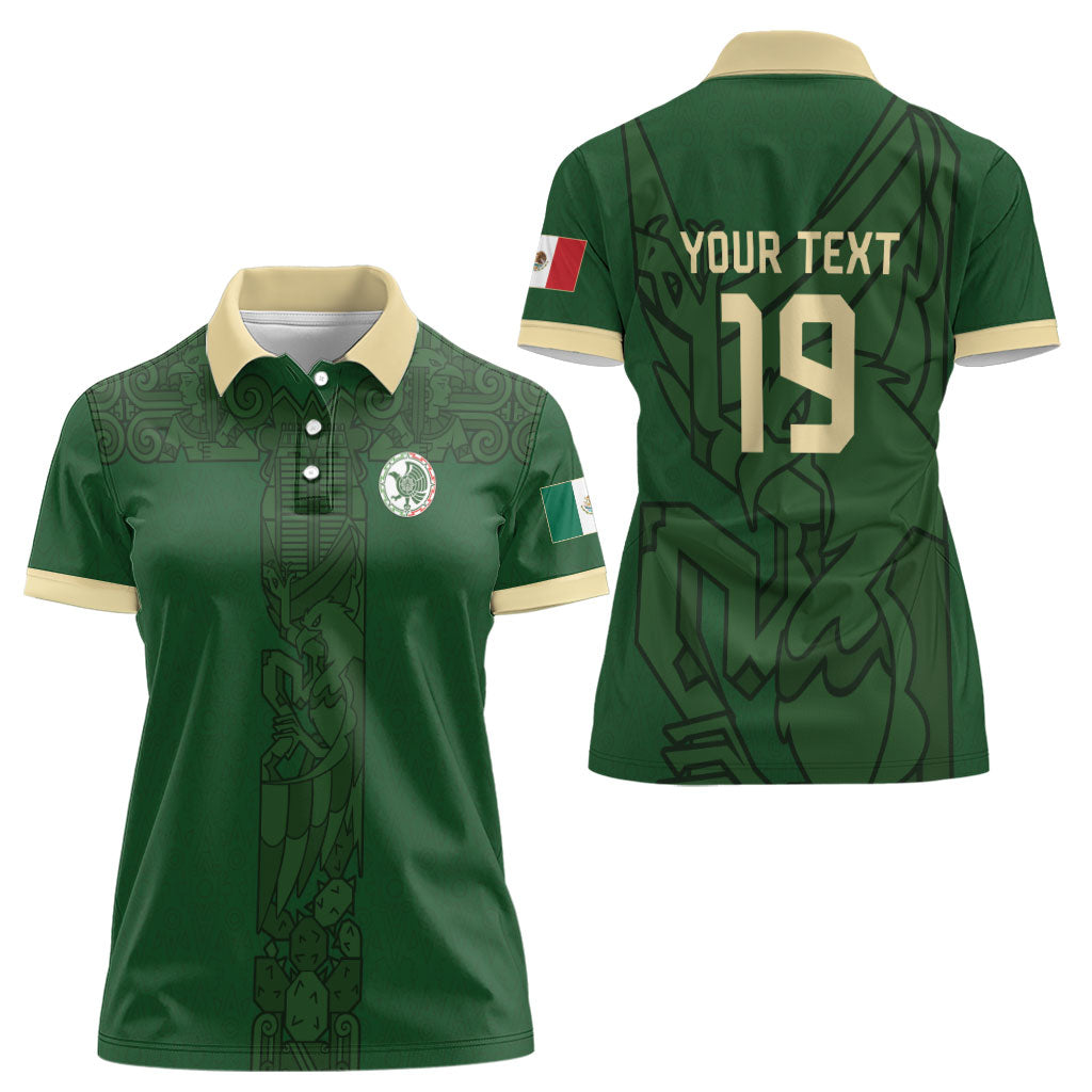Mis Raices Mexico Football Custom Women Polo Shirt Aztec Calendar Line Art