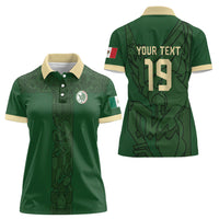 Mis Raices Mexico Football Custom Women Polo Shirt Aztec Calendar Line Art