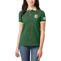 Mis Raices Mexico Football Custom Women Polo Shirt Aztec Calendar Line Art