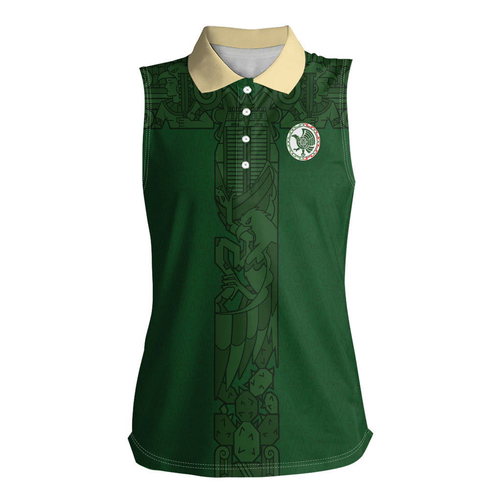 Mis Raices Mexico Football Custom Women Sleeveless Polo Shirt Aztec Calendar Line Art