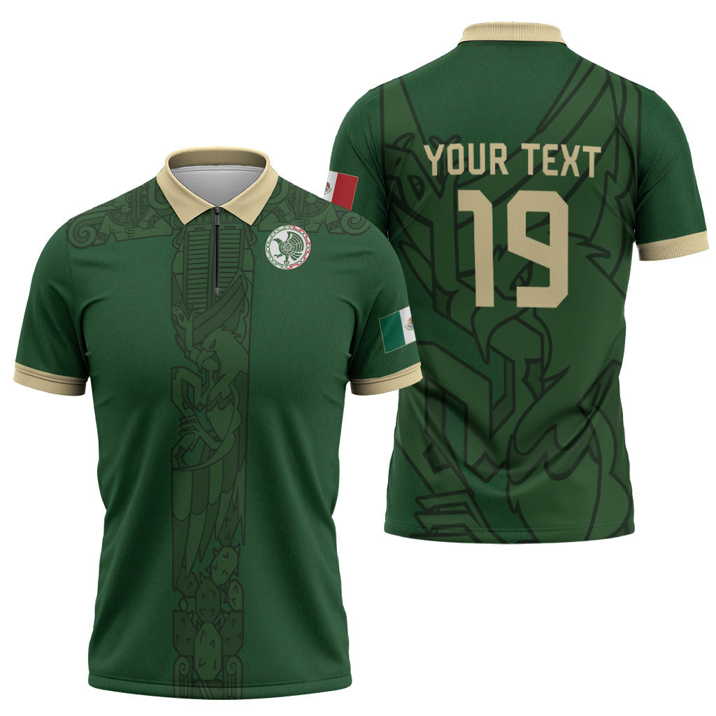 Mis Raices Mexico Football Custom Zipper Polo Shirt Aztec Calendar Line Art