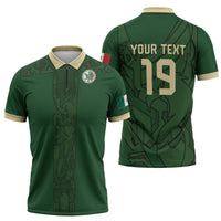 Mis Raices Mexico Football Custom Zipper Polo Shirt Aztec Calendar Line Art