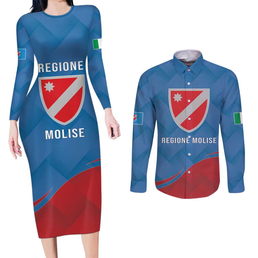 Personalized Italy Molise Couples Matching Long Sleeve Bodycon Dress and Long Sleeve Button Shirt Flag Style LT19
