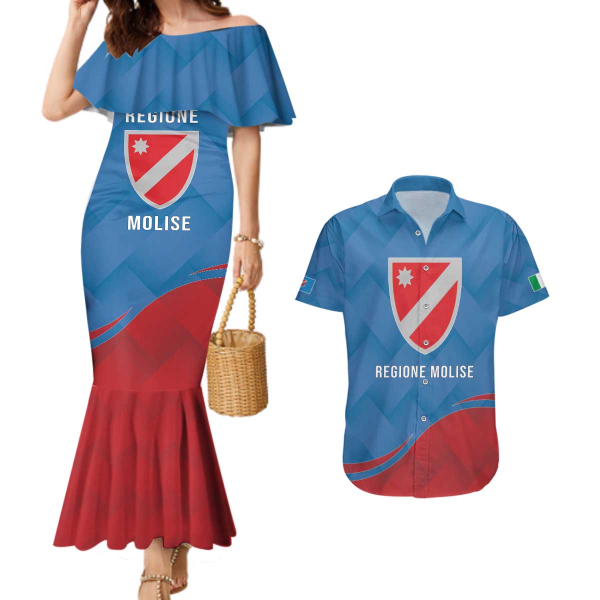 Personalized Italy Molise Couples Matching Mermaid Dress and Hawaiian Shirt Flag Style LT19