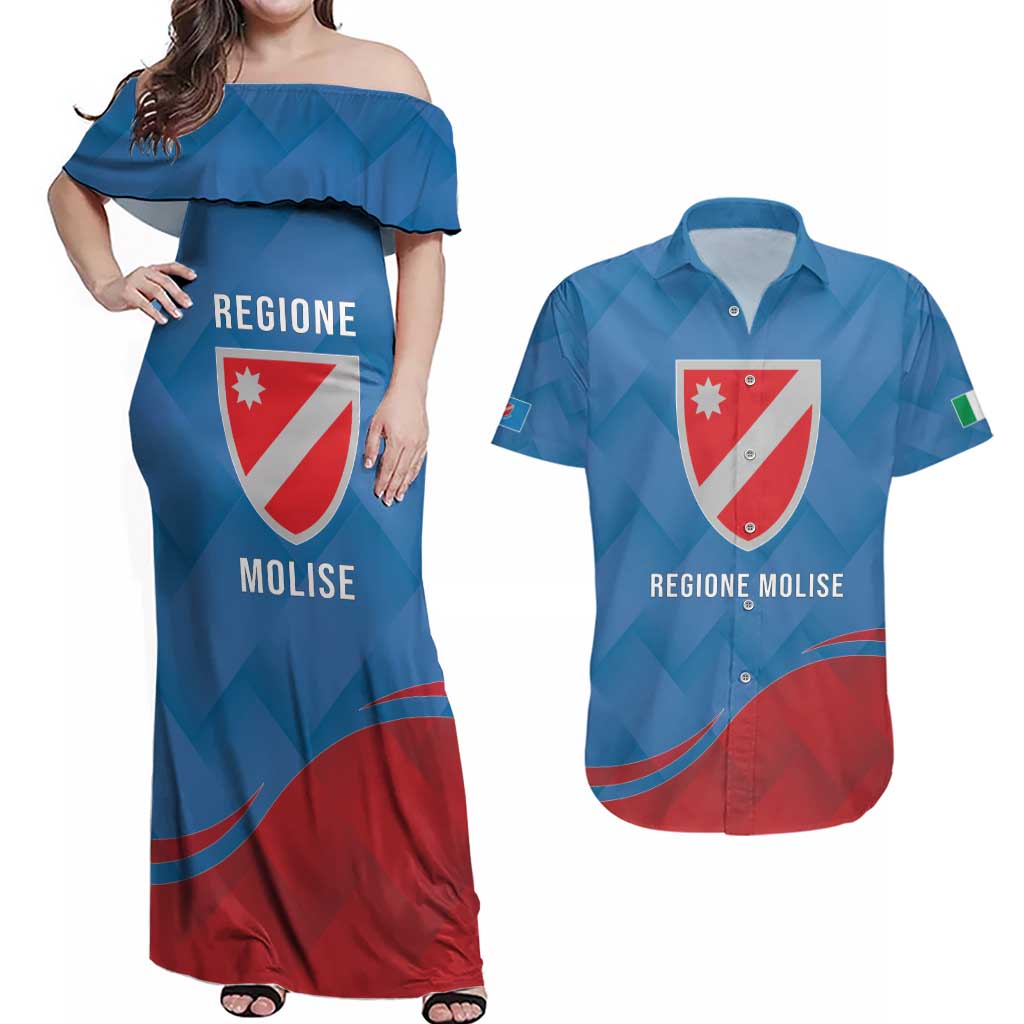 Personalized Italy Molise Couples Matching Off Shoulder Maxi Dress and Hawaiian Shirt Flag Style LT19