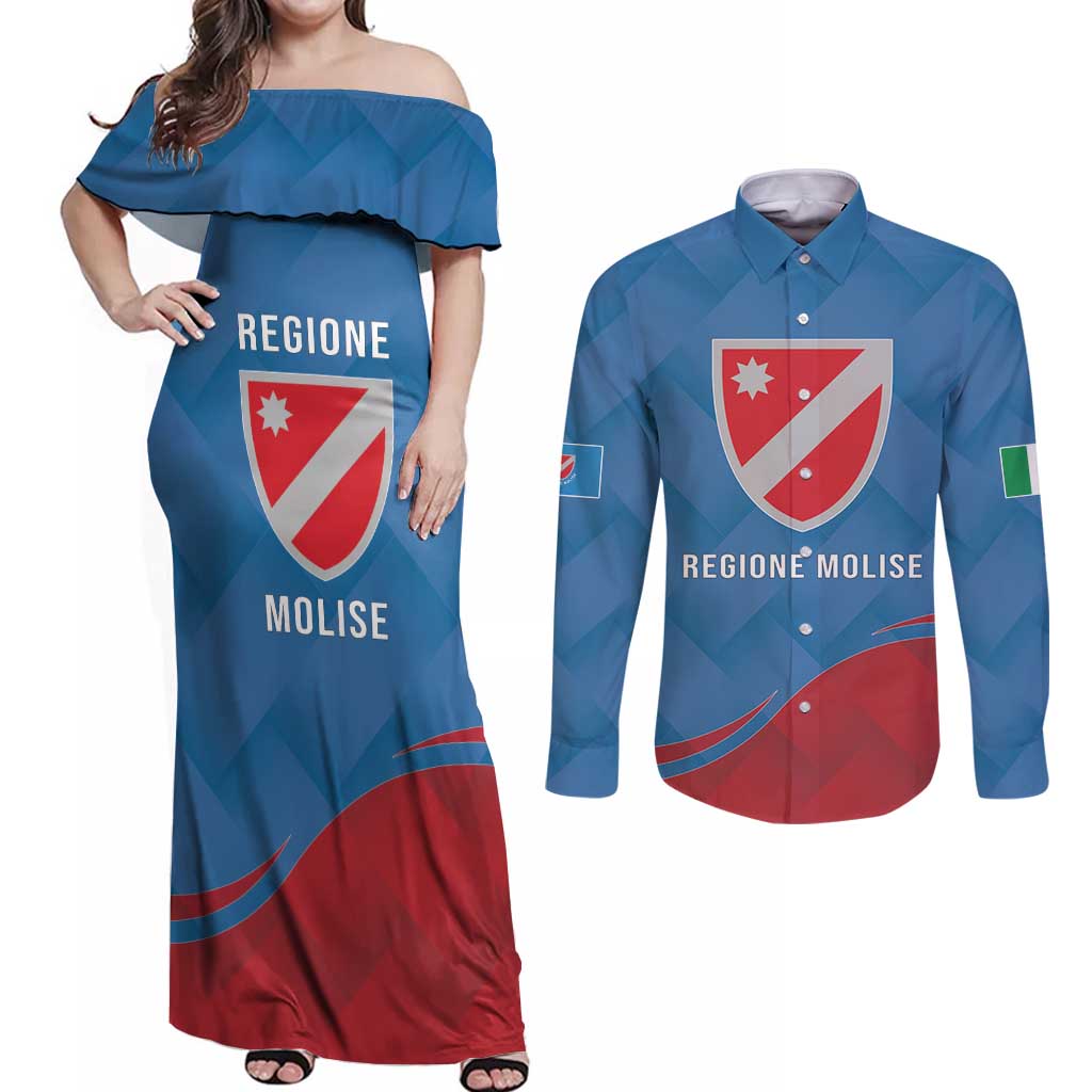 Personalized Italy Molise Couples Matching Off Shoulder Maxi Dress and Long Sleeve Button Shirt Flag Style LT19