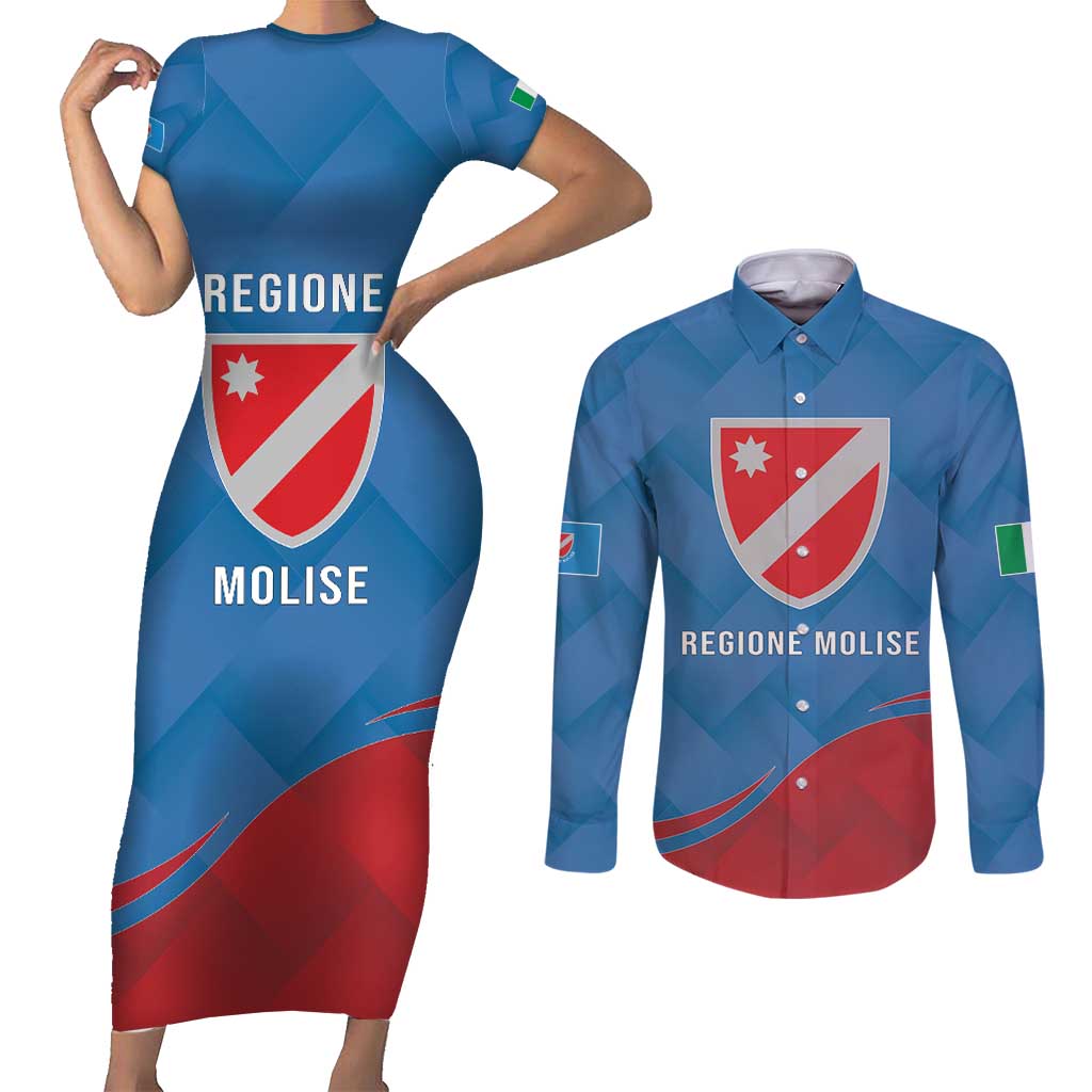 Personalized Italy Molise Couples Matching Short Sleeve Bodycon Dress and Long Sleeve Button Shirt Flag Style LT19