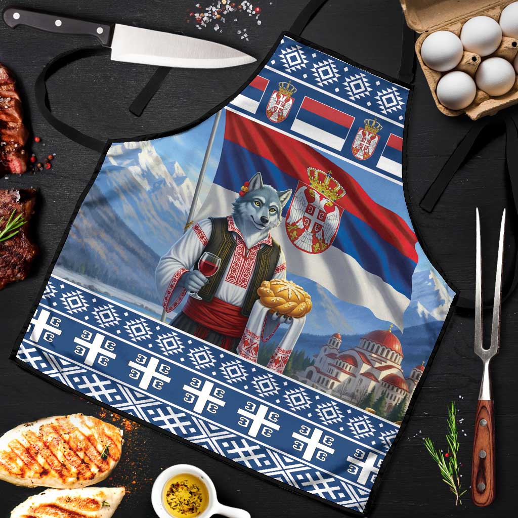 Serbia Christmas Wolf Apron Vuk Serbian Mascot - Wonder Print Shop