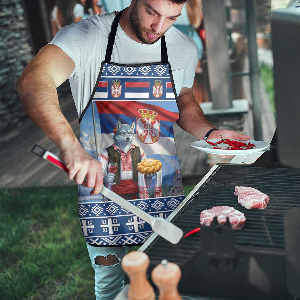 Serbia Christmas Wolf Apron Vuk Serbian Mascot - Wonder Print Shop