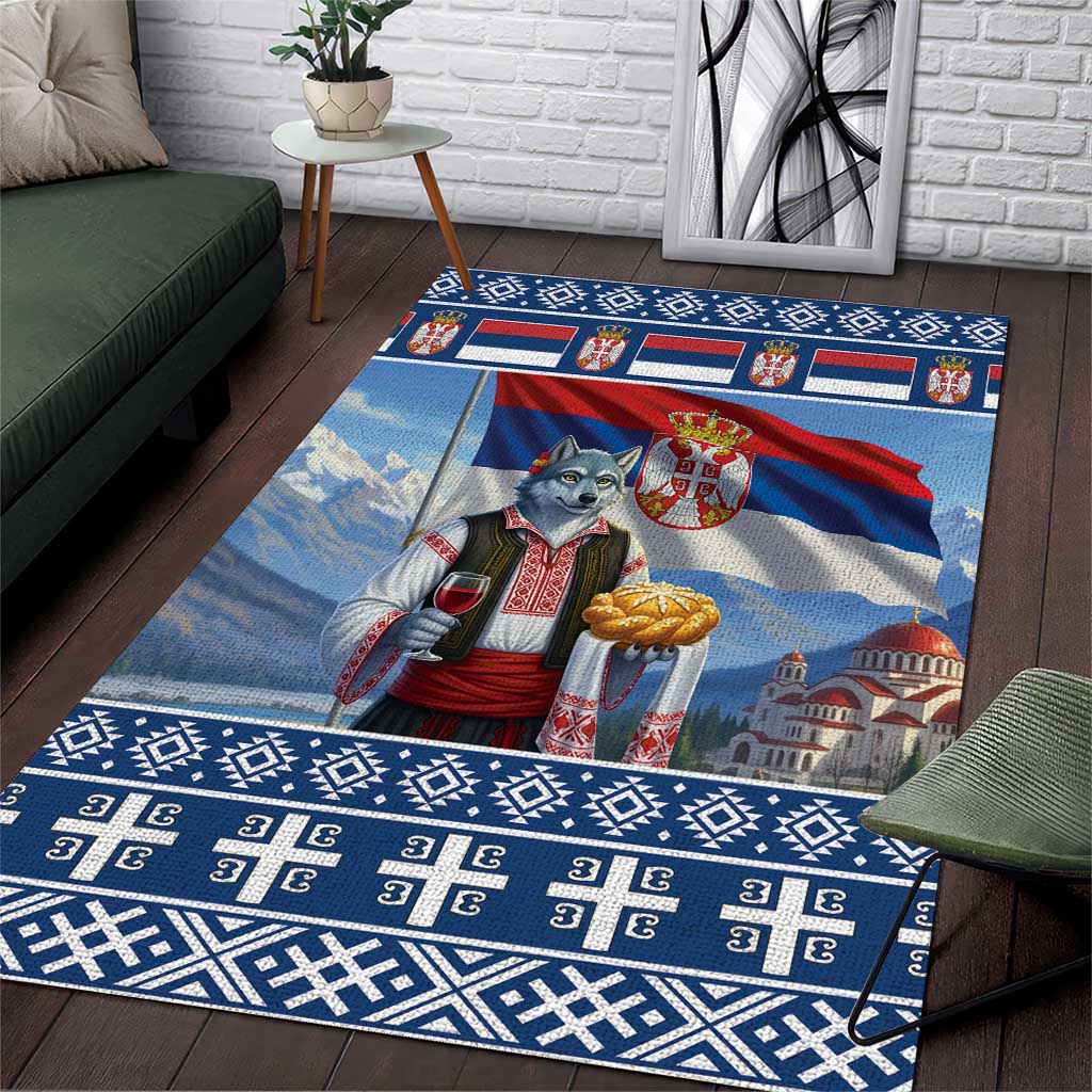 Serbia Christmas Wolf Area Rug Vuk Serbian Mascot - Wonder Print Shop