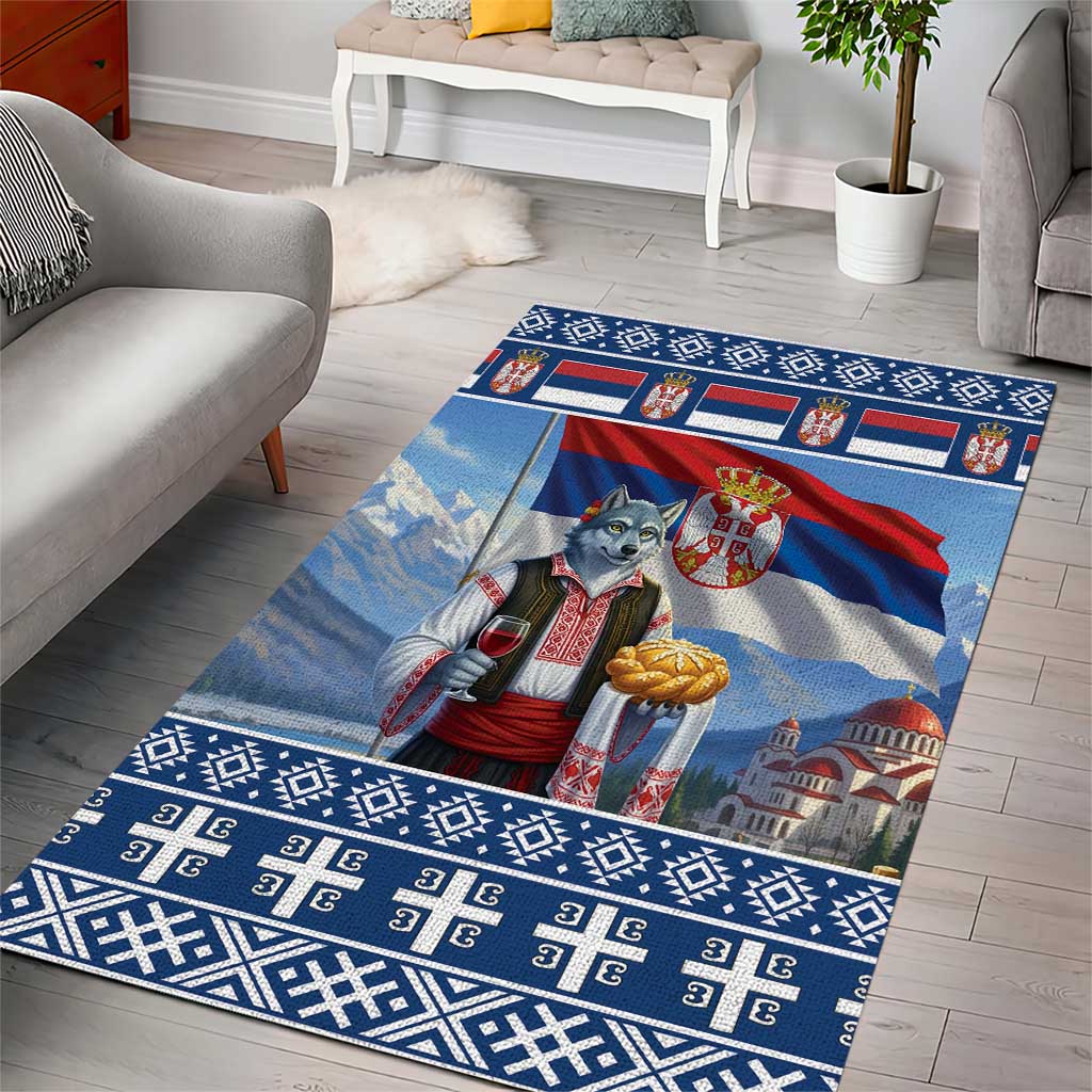 Serbia Christmas Wolf Area Rug Vuk Serbian Mascot - Wonder Print Shop