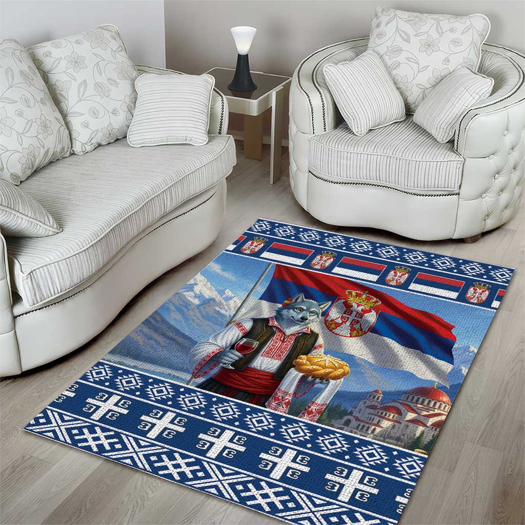 Serbia Christmas Wolf Area Rug Vuk Serbian Mascot - Wonder Print Shop
