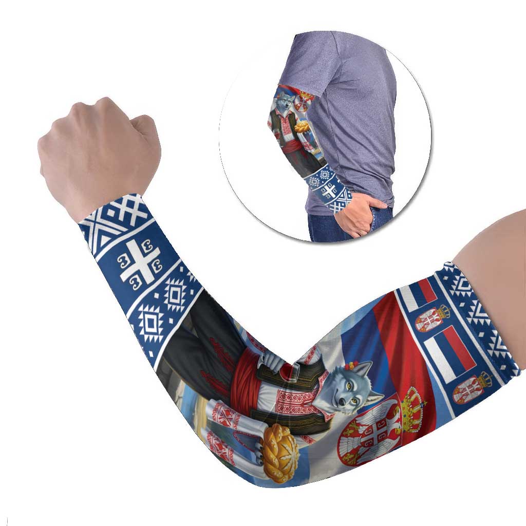 Serbia Christmas Wolf Arm Sleeves Vuk Serbian Mascot - Wonder Print Shop