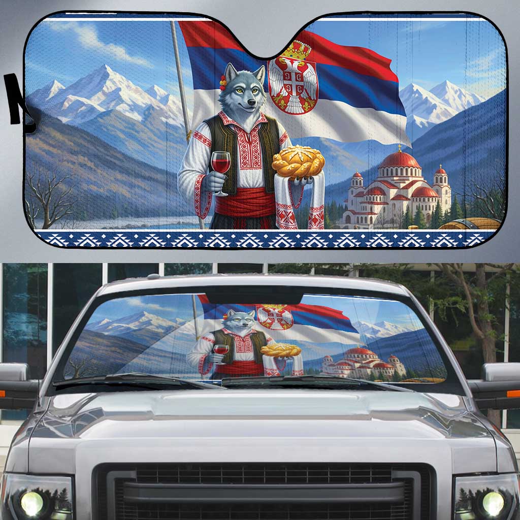 Serbia Christmas Wolf Auto Sun Shade Vuk Serbian Mascot - Wonder Print Shop