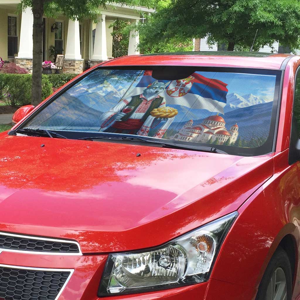 Serbia Christmas Wolf Auto Sun Shade Vuk Serbian Mascot - Wonder Print Shop