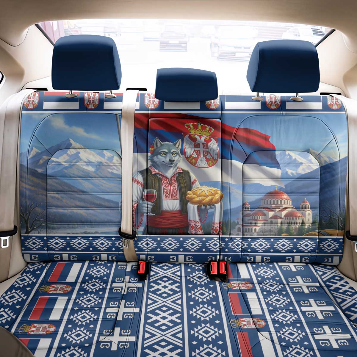 Serbia Christmas Wolf Back Car Seat Cover Vuk Serbian Mascot - Wonder Print Shop