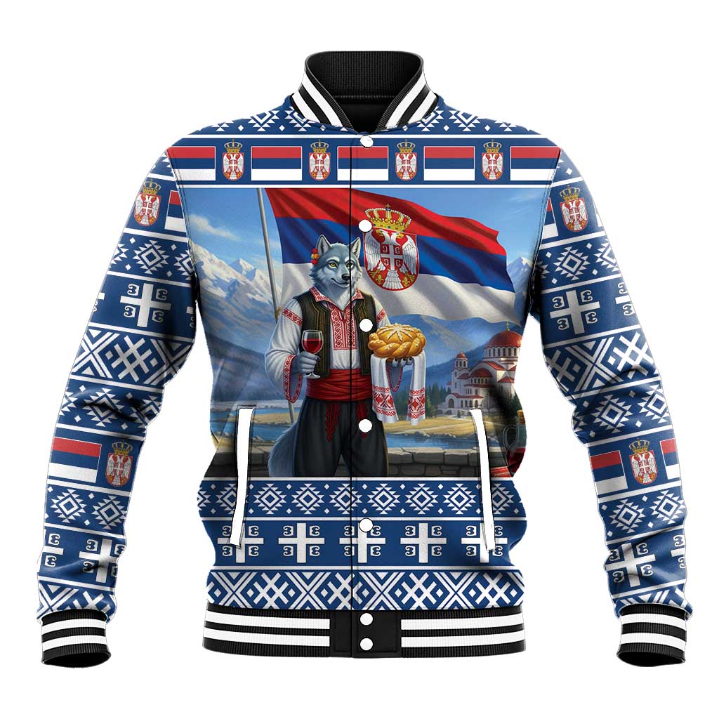 Serbia Christmas Wolf Baseball Jacket Vuk Serbian Mascot - Wonder Print Shop