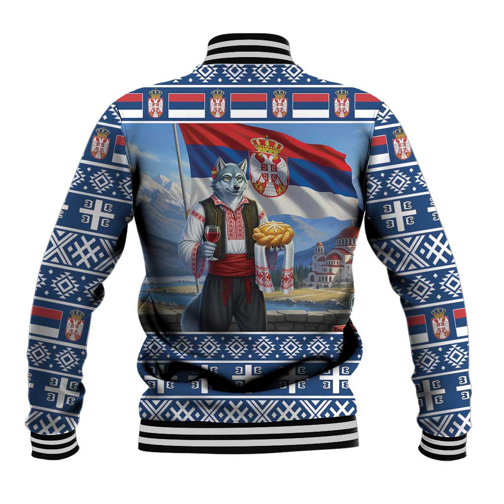 Serbia Christmas Wolf Baseball Jacket Vuk Serbian Mascot - Wonder Print Shop