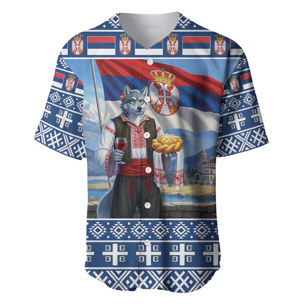 Serbia Christmas Wolf Baseball Jersey Vuk Serbian Mascot - Wonder Print Shop