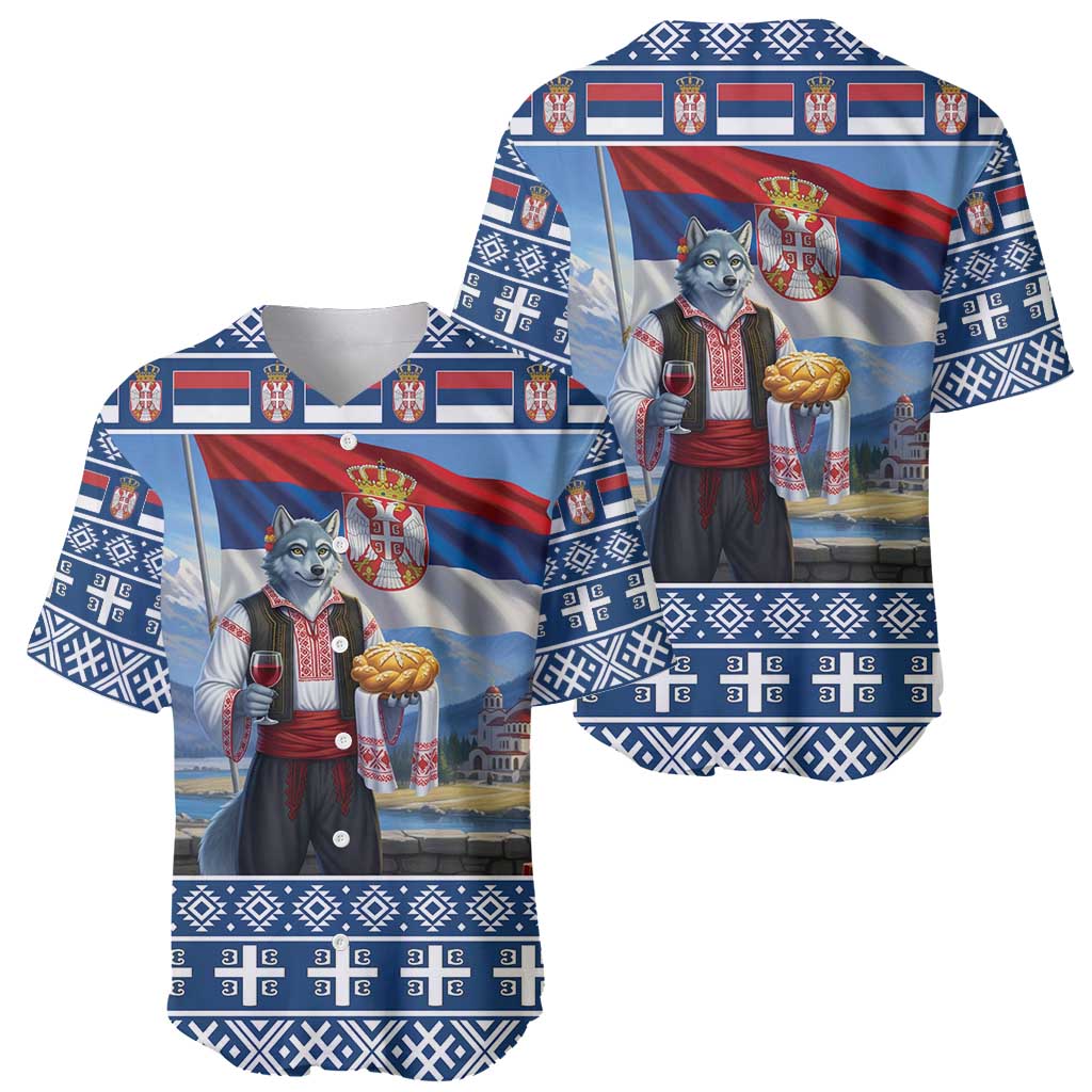 Serbia Christmas Wolf Baseball Jersey Vuk Serbian Mascot - Wonder Print Shop