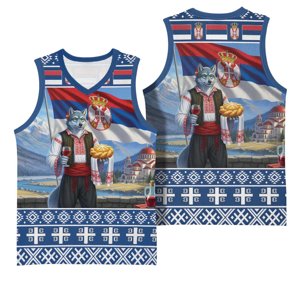 Serbia Christmas Wolf Basketball Jersey Vuk Serbian Mascot - Wonder Print Shop