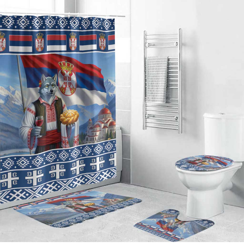 Serbia Christmas Wolf Bathroom Set Vuk Serbian Mascot - Wonder Print Shop