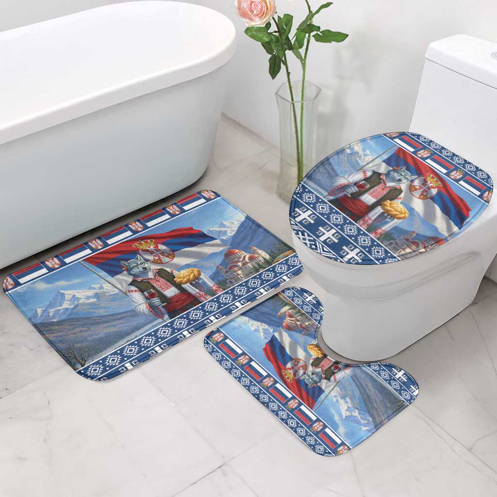 Serbia Christmas Wolf Bathroom Set Vuk Serbian Mascot - Wonder Print Shop