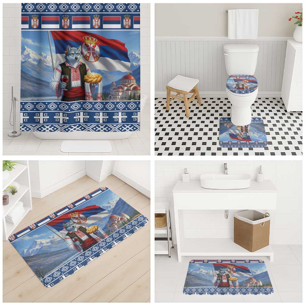 Serbia Christmas Wolf Bathroom Set Vuk Serbian Mascot - Wonder Print Shop