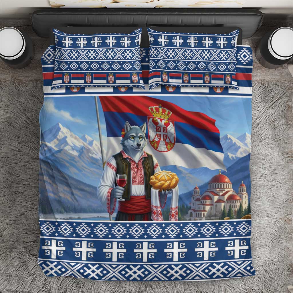 Serbia Christmas Wolf Bedding Set Vuk Serbian Mascot - Wonder Print Shop