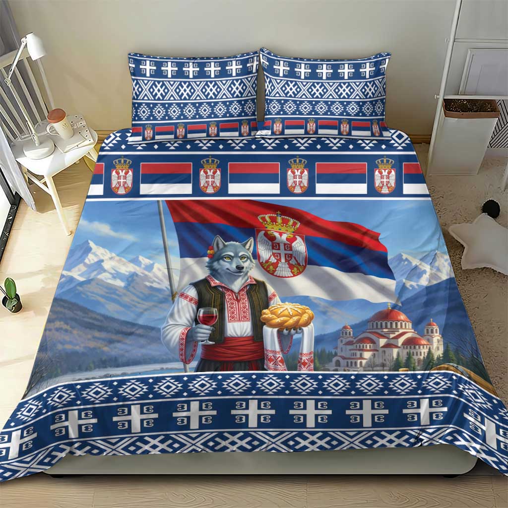 Serbia Christmas Wolf Bedding Set Vuk Serbian Mascot - Wonder Print Shop