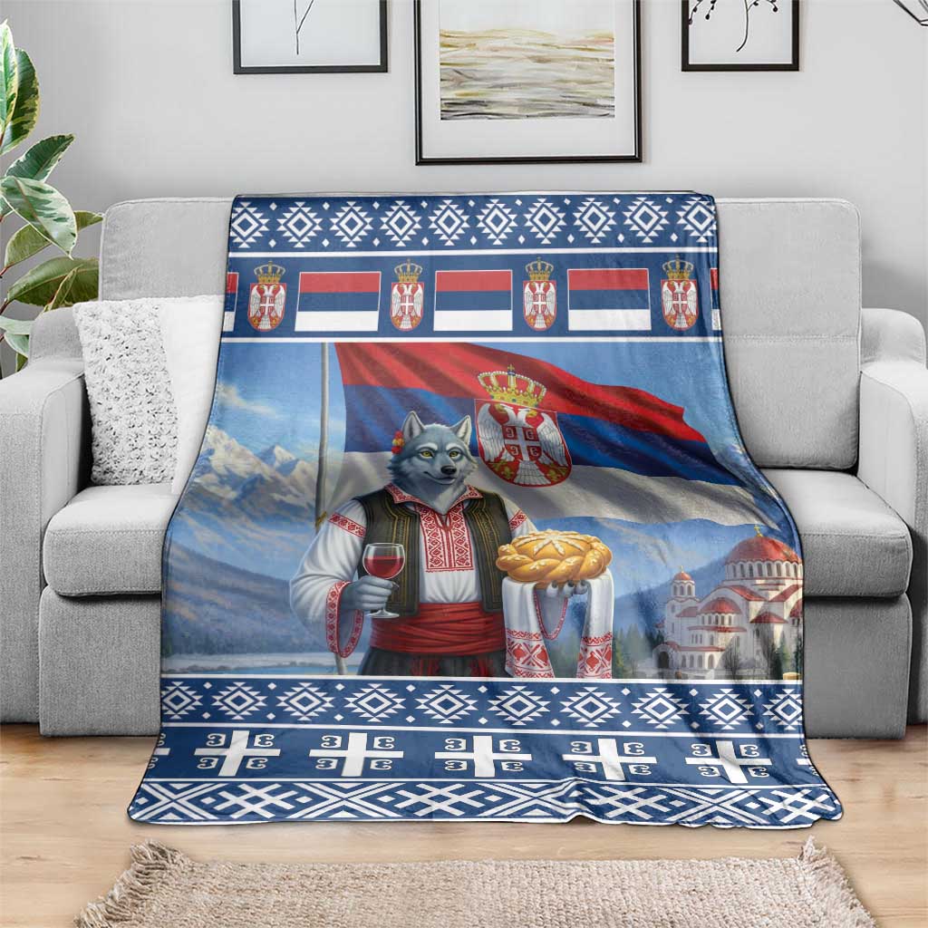 Serbia Christmas Wolf Blanket Vuk Serbian Mascot - Wonder Print Shop