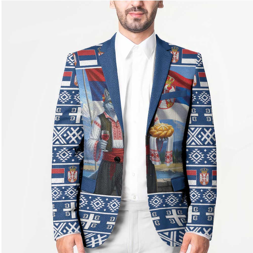 Serbia Christmas Wolf Blazer Vuk Serbian Mascot - Wonder Print Shop