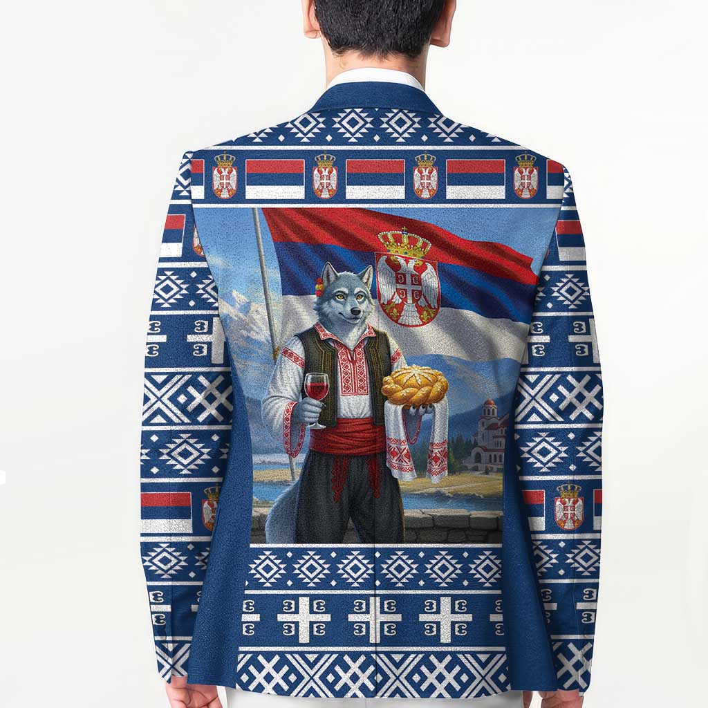 Serbia Christmas Wolf Blazer Vuk Serbian Mascot - Wonder Print Shop