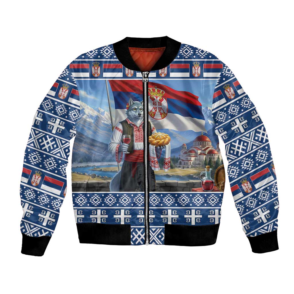 Serbia Christmas Wolf Bomber Jacket Vuk Serbian Mascot - Wonder Print Shop