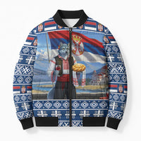 Serbia Christmas Wolf Bomber Puffer Jacket Vuk Serbian Mascot - Wonder Print Shop